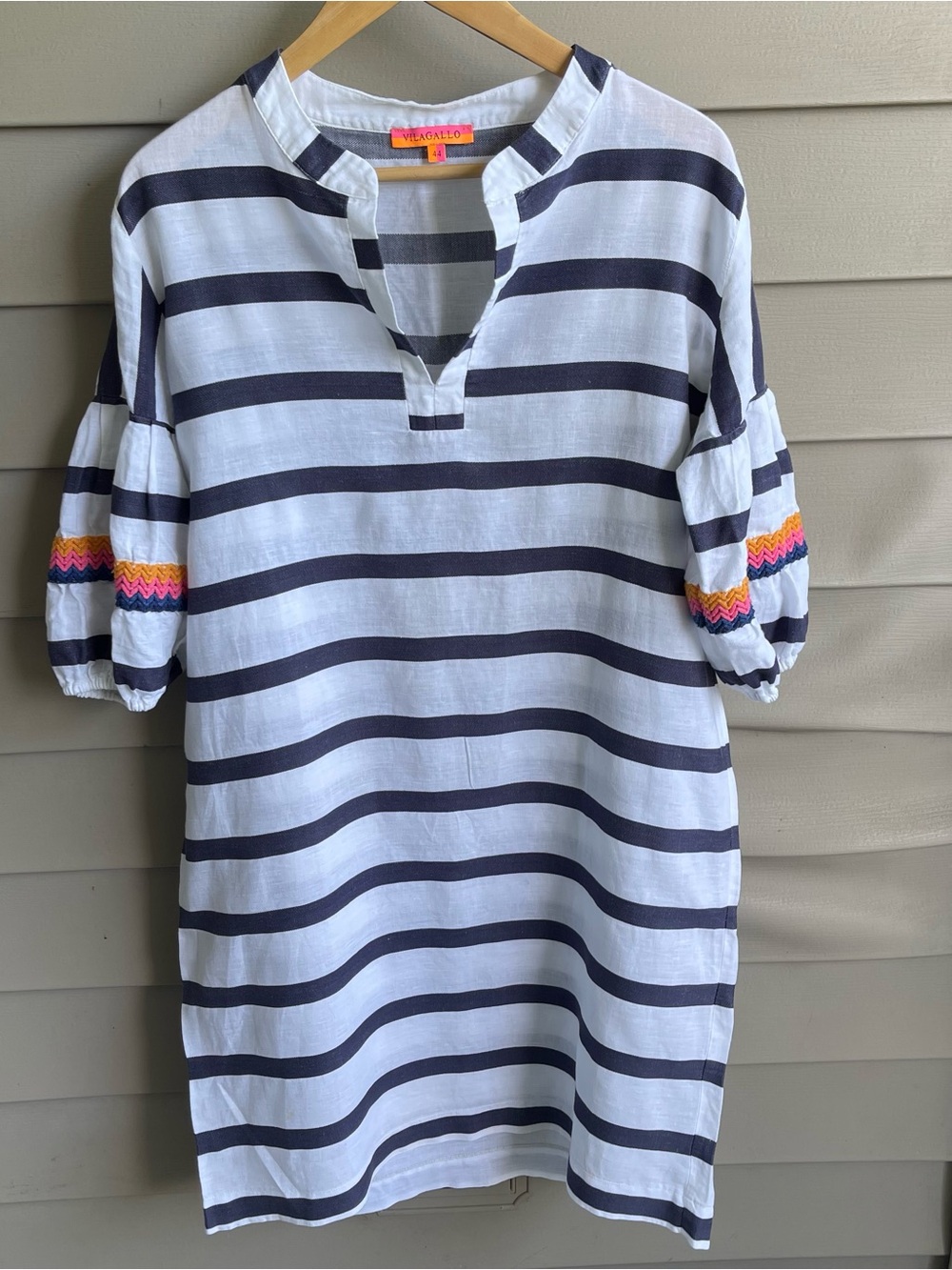 Vilagallo Women’s Dress Size Large 44 Linen Blend Nautical Stripes Vacay
